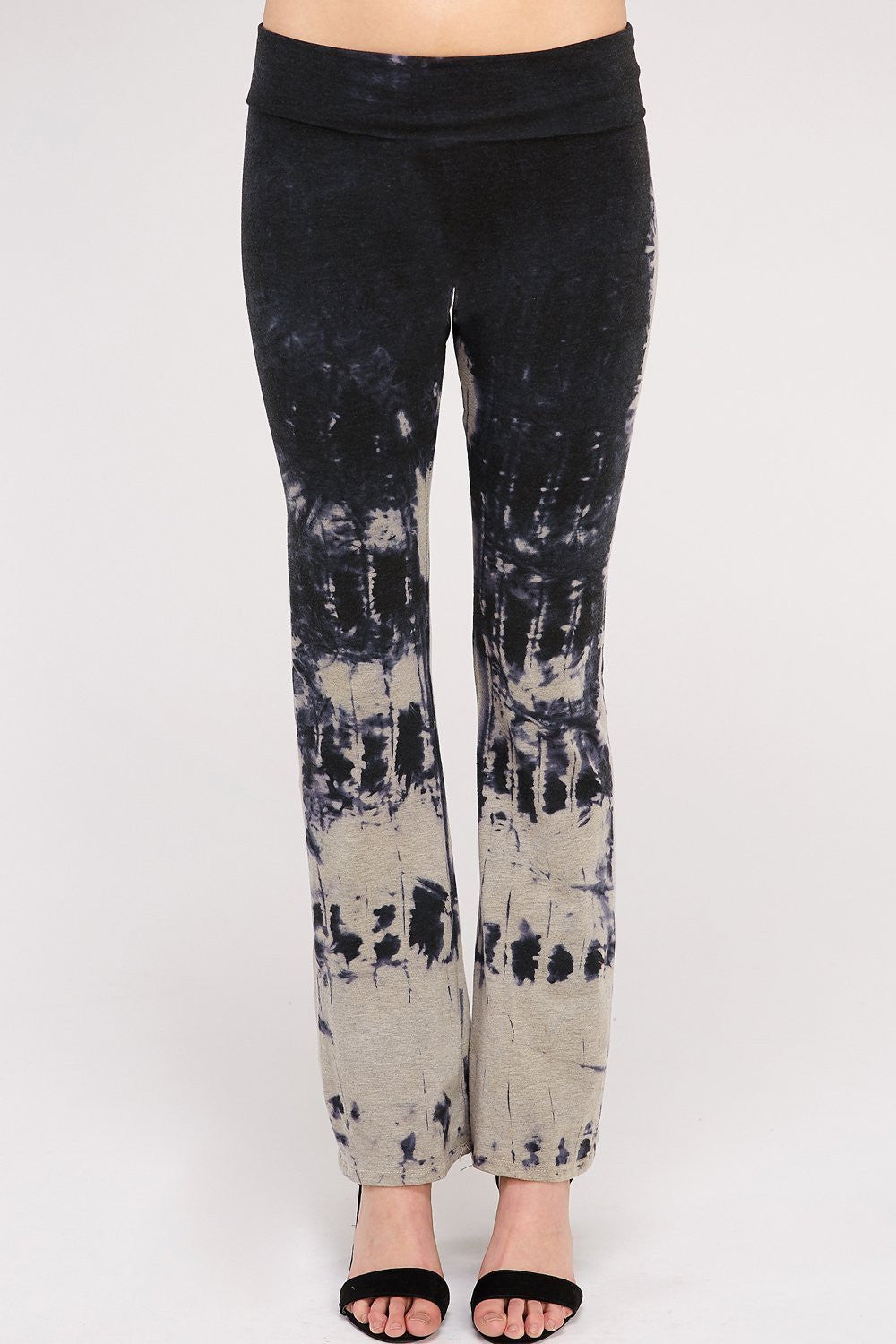 Front side Black and Grey Discharge Tie-dye Straight Leg Yoga pant