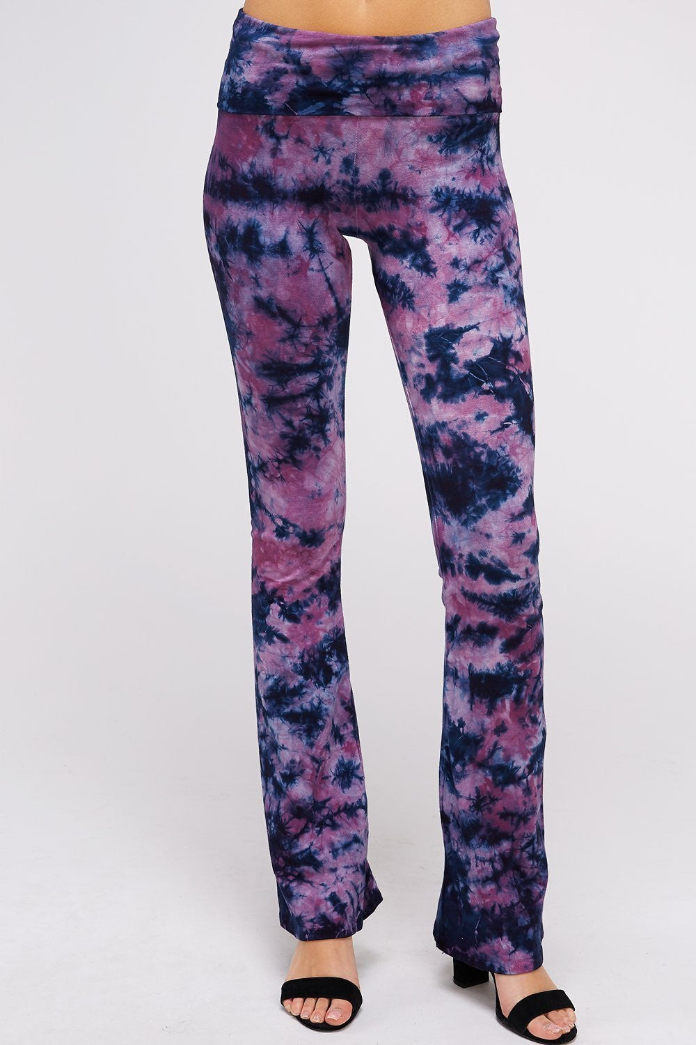 Navy & Purple Bamboo Tie dye Straight Leg Yoga Pant with Banded waist