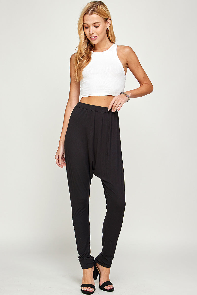 Black Pre-washed Draped Harem Pants are perfect for a workout or just hanging out. 