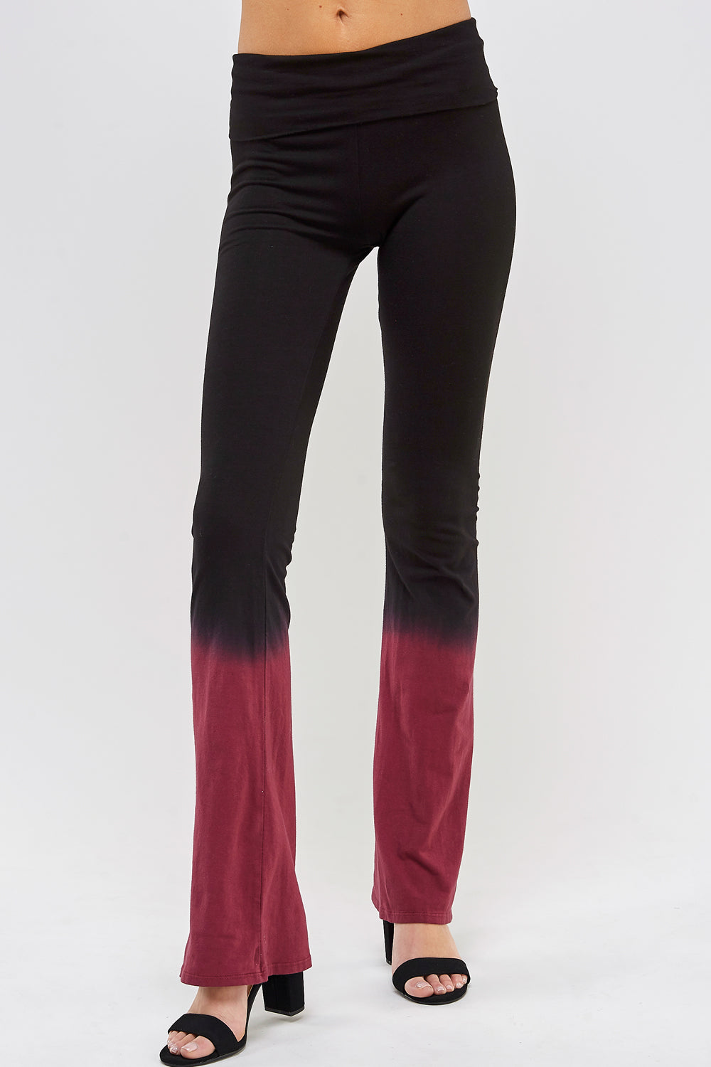 Black and Magenta Dip Ombre tie dye Fold Over Yoga Pant,wholesale, women clothing, bohemian, free people, free spirit, young contemporary, fashion trend, fashion style