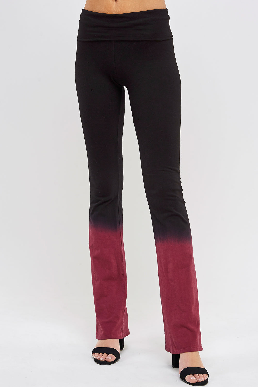 Front Side yoga pants Black and Magenta Dip Ombre tie dye