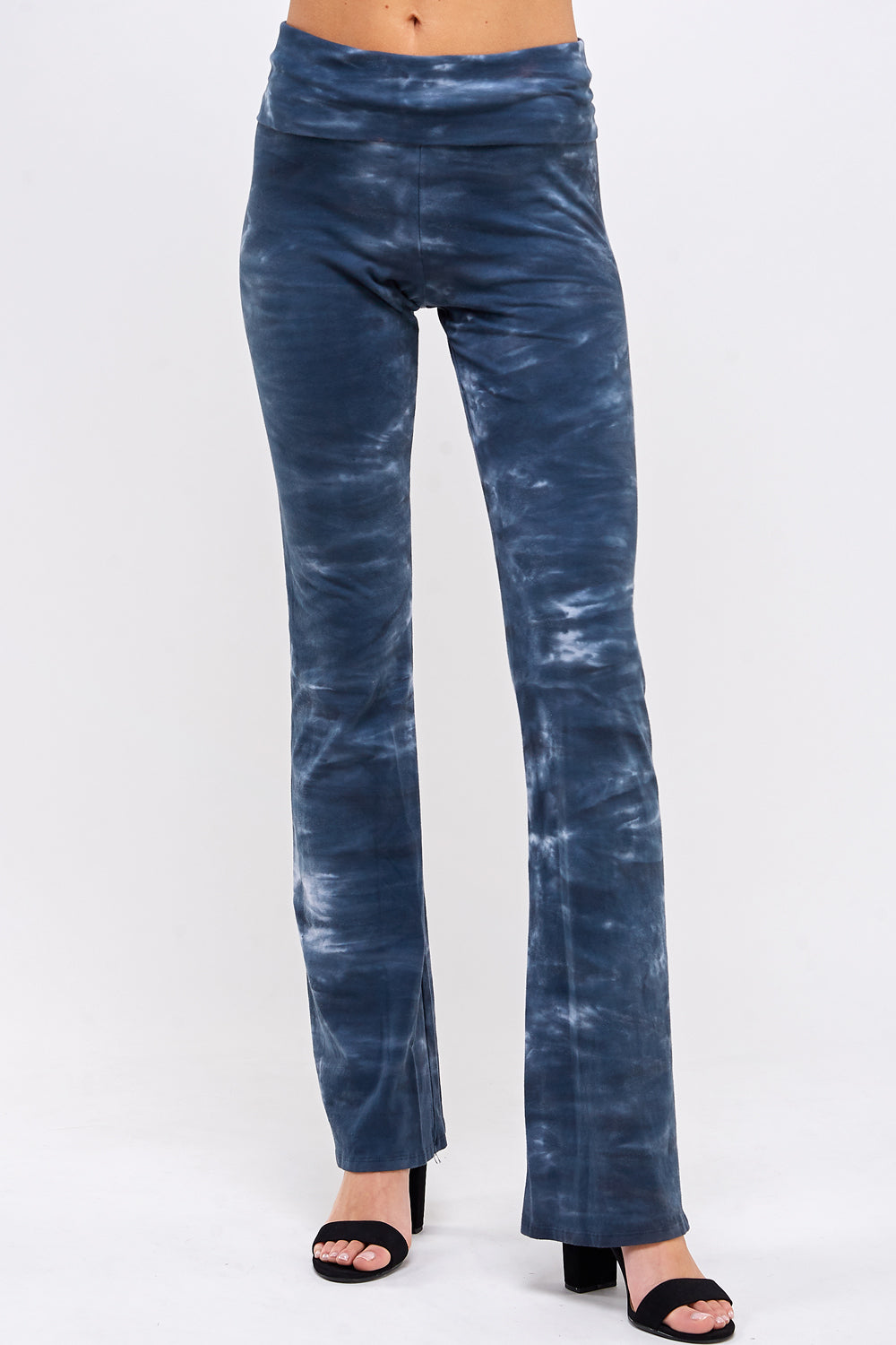 Urban X Denim Blue two tone Crystal Wave tie dye Fold Over Yoga Pants