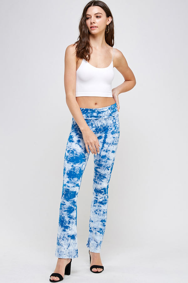 Teal Marble tie dye Fold over Yoga Pant This style features an elastic waistband