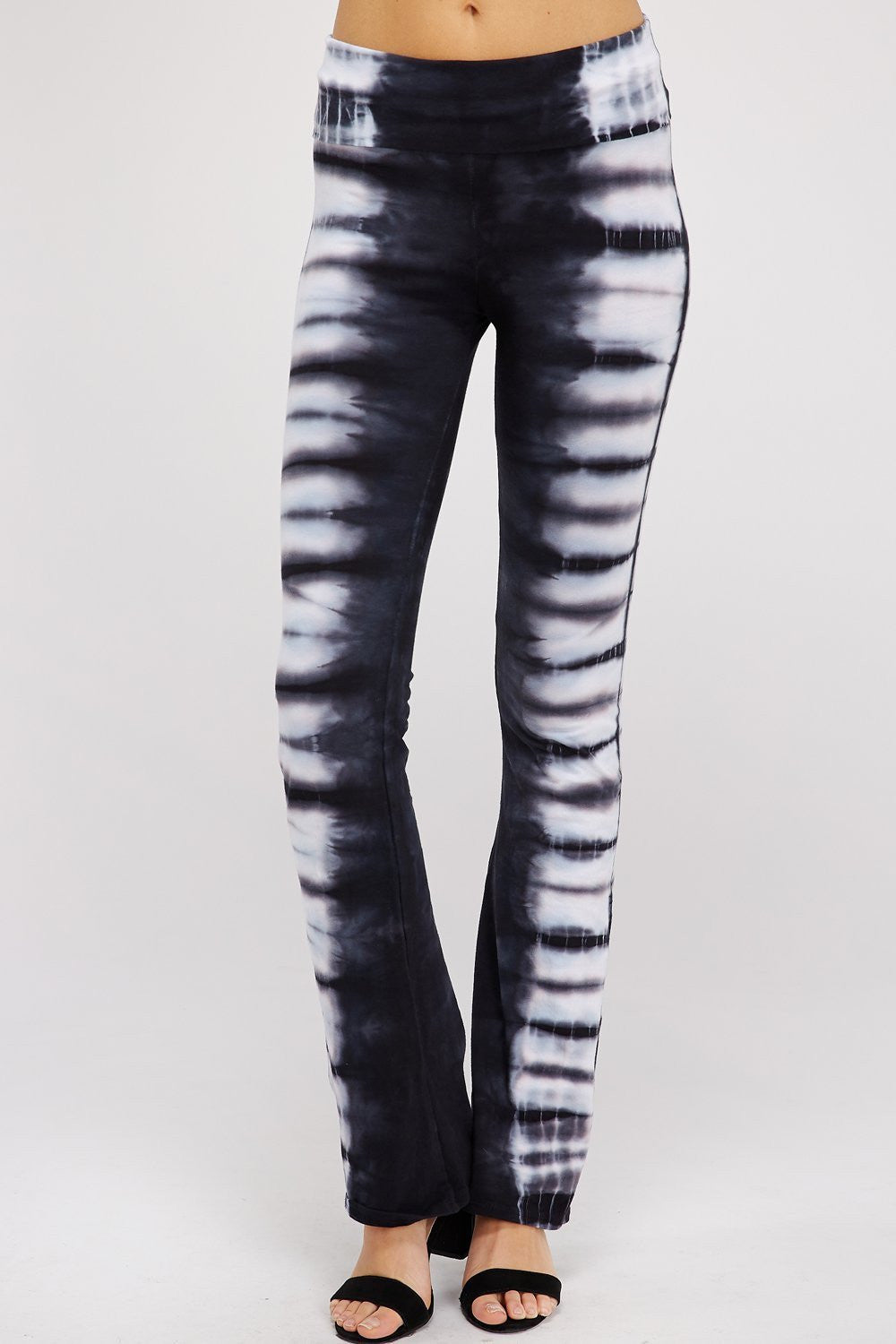  Black & White chic striped tie dye and fold over band yoga pants