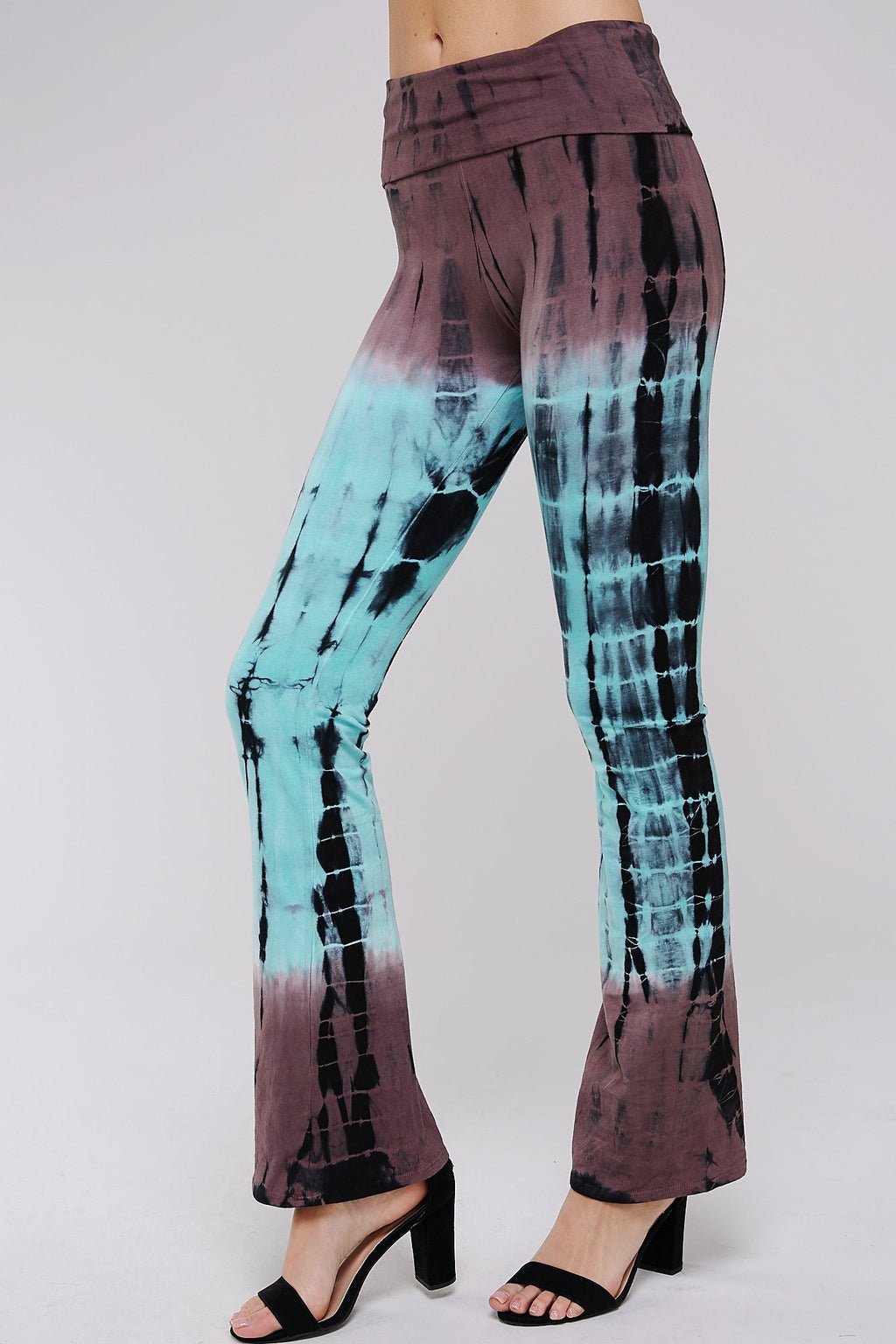 side way view mocha mint yoga pants 