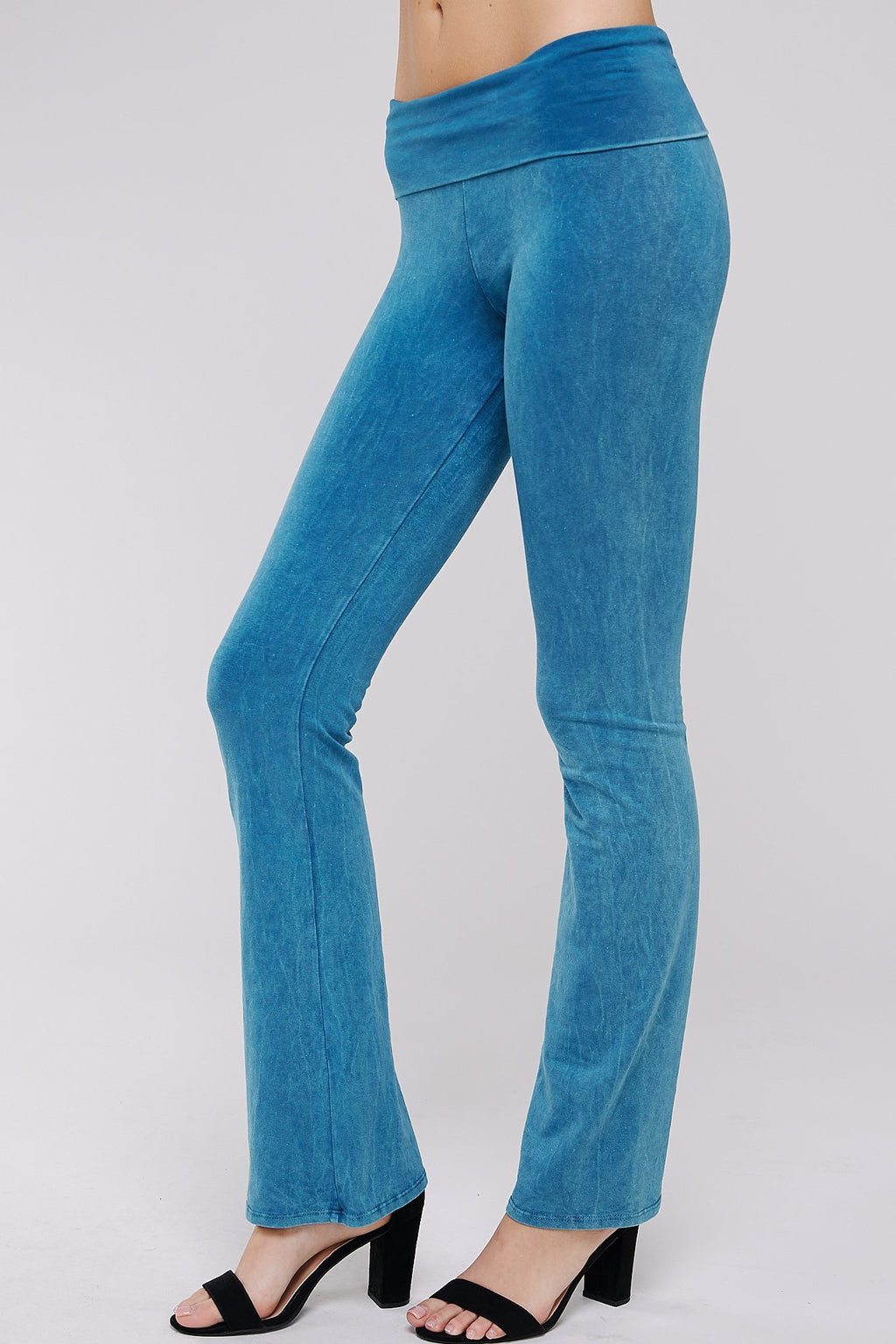 sideways view teal Mineral wash These yoga pants are perfect for any activity.