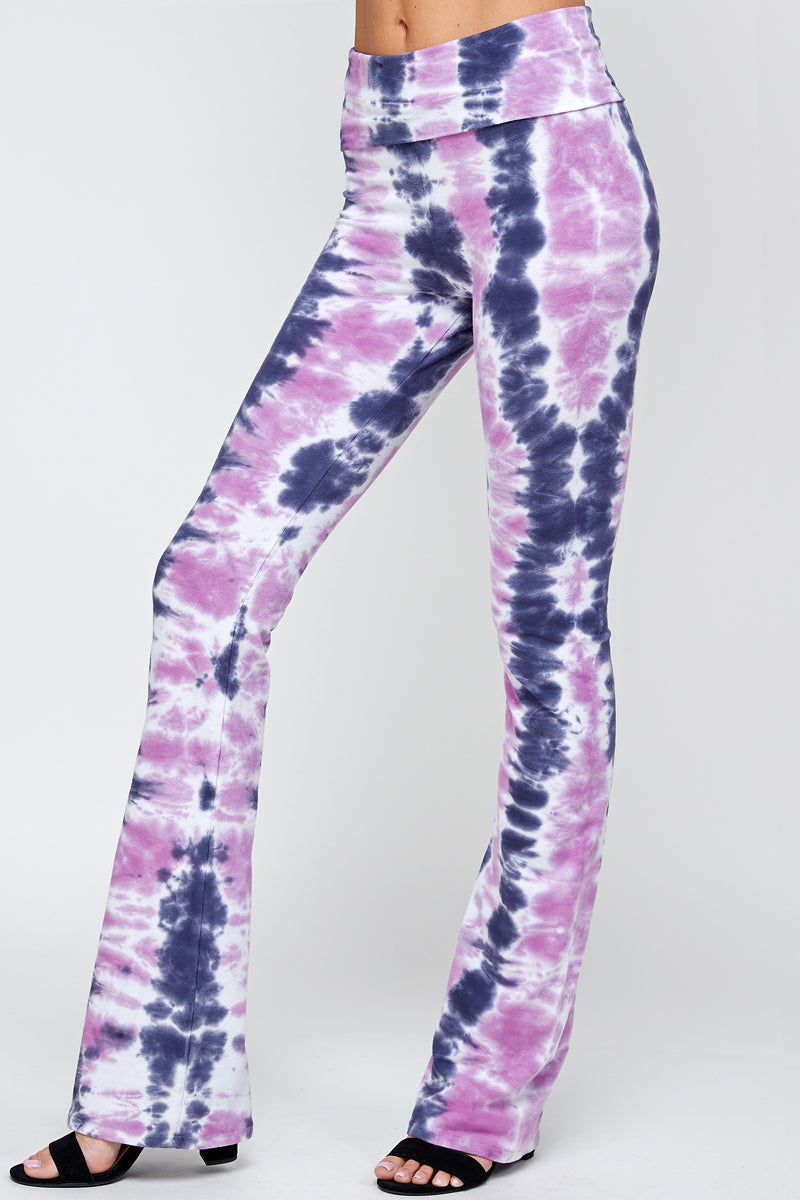 Front Side view Purple Navy tie dye yoga pants print is beautiful and unique.