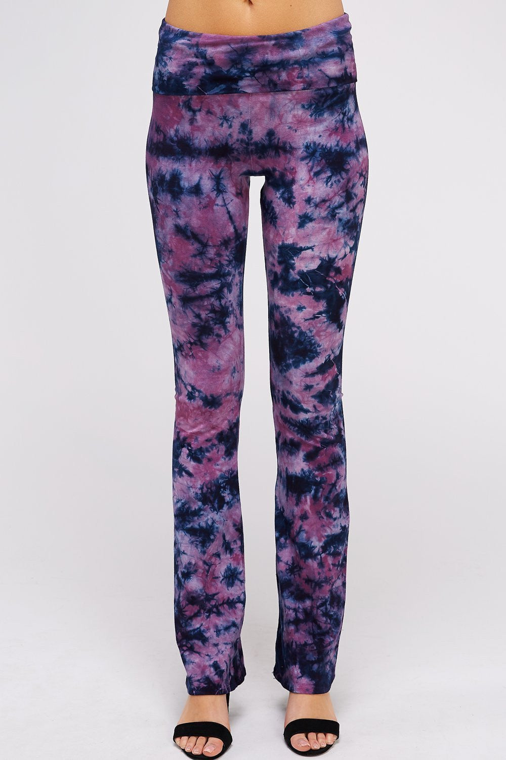 Navy & Purple Bamboo Tie dye straight-leg yoga pant fit is comfortable and flattering