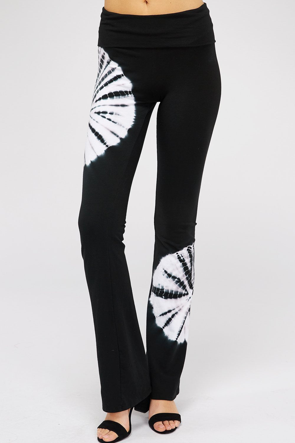 Amazing Black & White Spiral Tie-dye fold-over waistband provides a comfortable and secure fit.