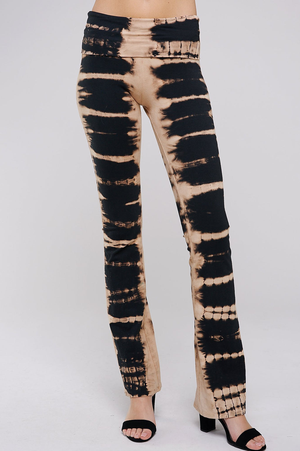  Black and Mocha Skeletal tie dye Fold Over Yoga Pant
