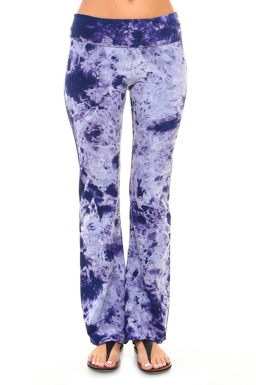 Front Side Urban X Navy & Purple Bamboo Tie dye Straight Leg Yoga Pant with Banded waist
