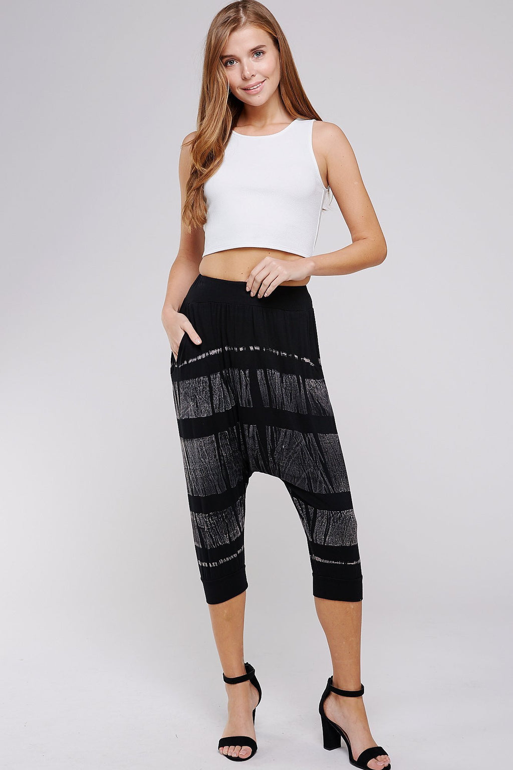 Paneled Tie-dye cropped harem pants with banded hem