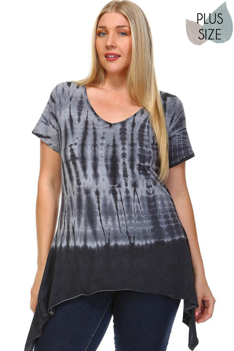 Urban X Plus Size V Neck Ombre Reptile tie dye Tunic top with shark bite hem 