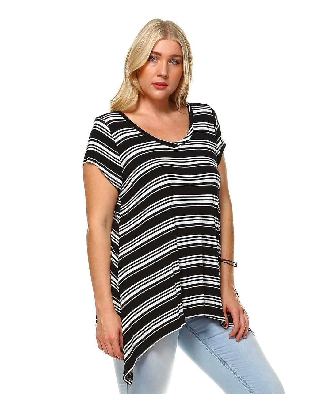 Black and White Striped V neck capped sleeve shark bite top Perfect skirt for an effortless boho style, pair with boots for fall or your favorite sandals for summer. Festivals, Beach Day, Vacation