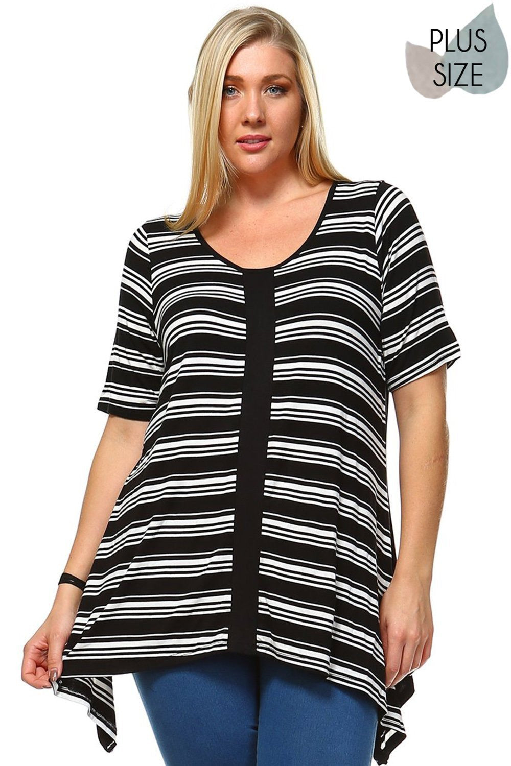 Urban x clothing-urban x apparel-boutique online-fashion district wholesale,Scoop neck Short sleeve Striped Contrast Shark bite tunic top Perfect during spring, summer,Concerts, Festivals, Dance, Brunch
