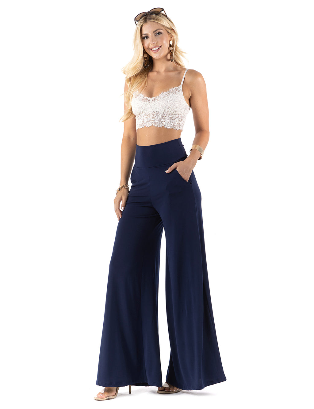 amazing Navy High waist palazzo pants featuring pockets,Perfect for any activity,relaxing day,beautiful and unique,comfortable and flattering