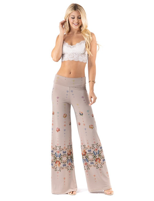 Beautiful woman wearing this amazing Butterfly High waist palazzo pants featuring pockets, wide legs, and a comfortable stretchy fabric Perfect for any activity,relaxing day,beautiful and unique,comfortable and flattering