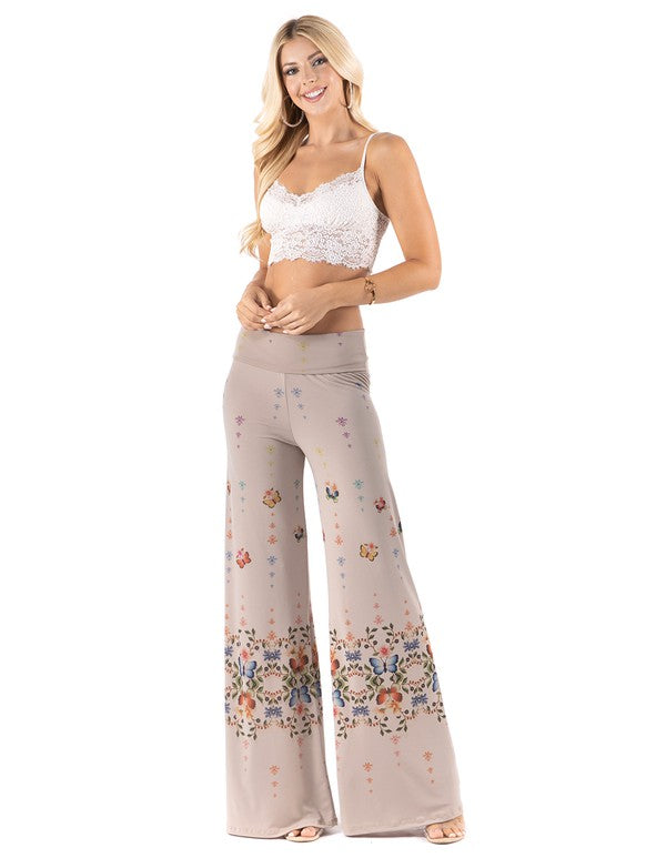 Beautiful woman wearing this amazing Butterfly High waist palazzo pants featuring pockets, wide legs, and a comfortable stretchy fabric Perfect during spring, summer,Concerts, Festivals, Dance