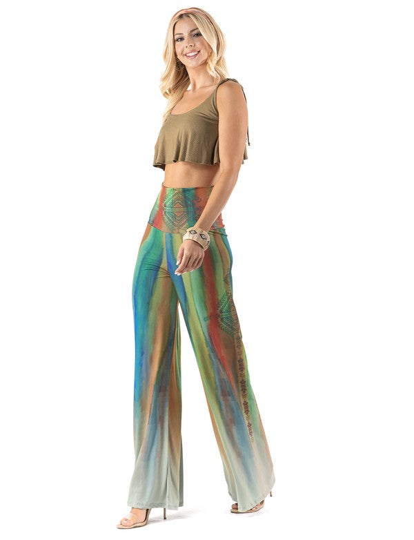 Beautiful woman wearing this amazing multicolored striped pattern High waist palazzo pants featuring pockets, wide legs, and a comfortable stretchy fabric Perfect for any activity,relaxing day,beautiful and unique,comfortable and flattering