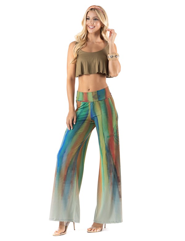 Beautiful woman wearing this amazing multicolored striped pattern High waist palazzo pants featuring pockets, wide legs, and a comfortable stretchy fabric Perfect during spring, summer,Concerts, Festivals, Dance, Brunch
