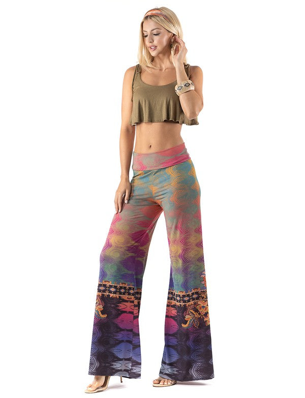 Multicolored Abstract High waist palazzo pants featuring pockets, wide legs, and a comfortable stretchy fabric Perfect for any activity,relaxing day