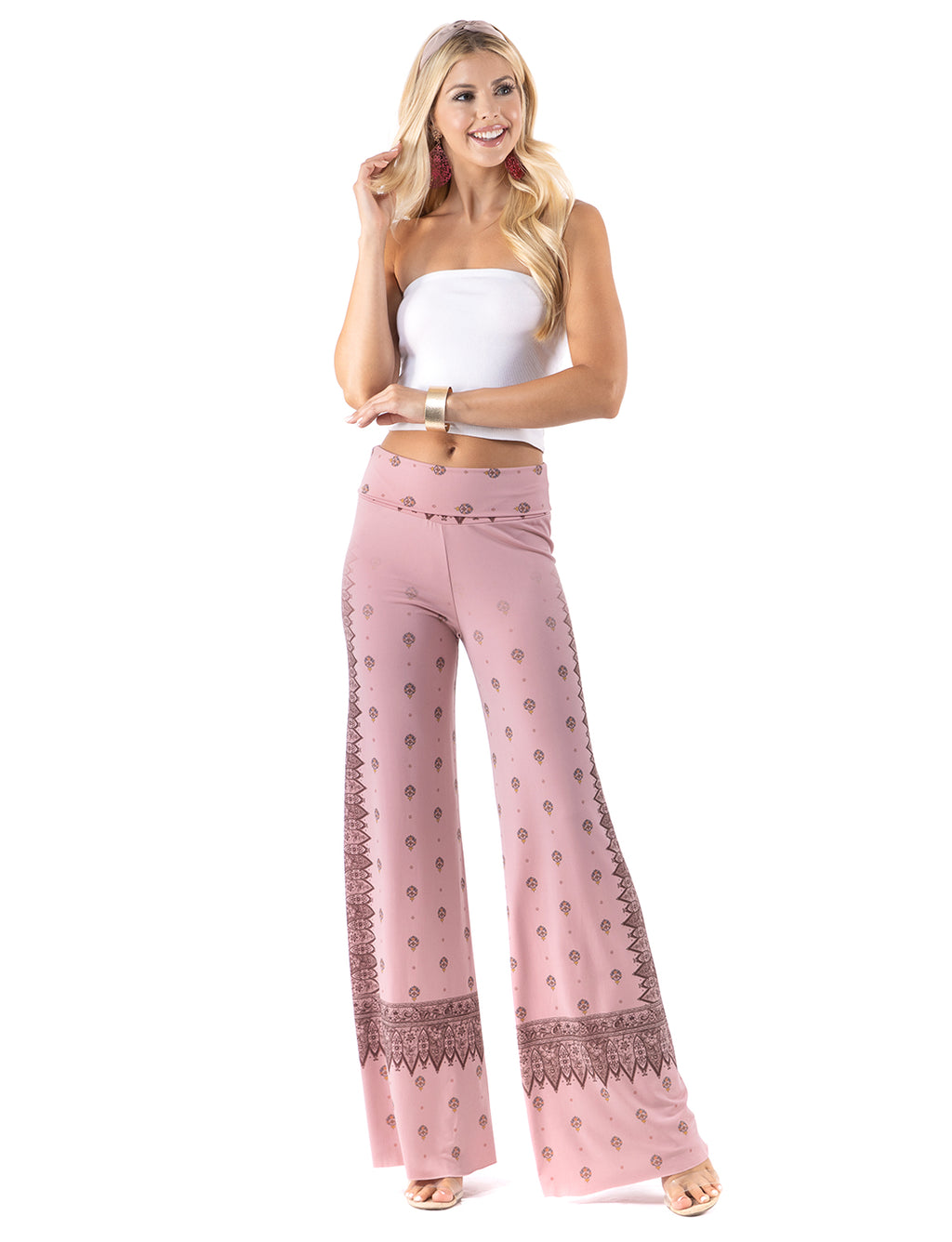 Pink Vintage Paisley High waist palazzo pants featuring pockets, wide legs, and a comfortable stretchy fabric Perfect for any activity,relaxing day,beautiful and unique,comfortable and flattering
