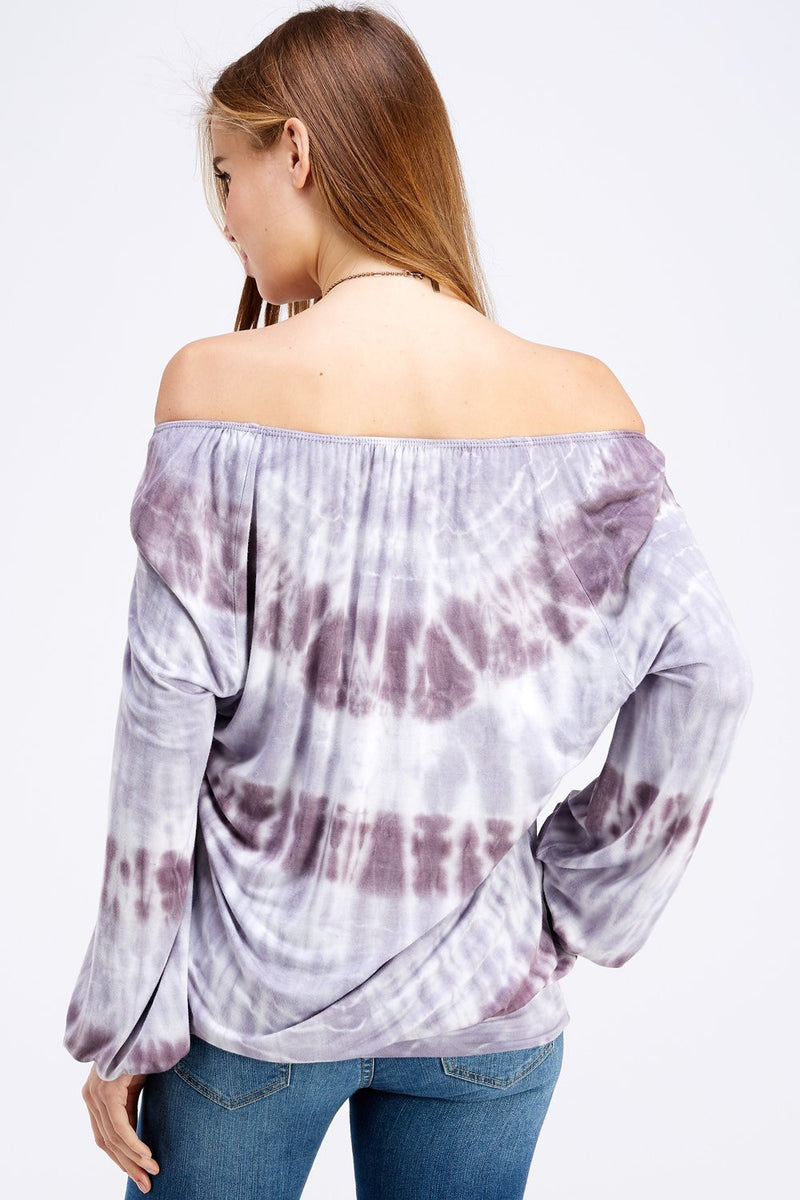 Off shoulders Lilac & Eggplant with Peasant top with banded hem 