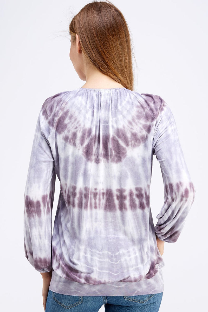 Backside view Lilac & Eggplant Off the shoulder or V neck line Tri color Ombre tie dye  Perfect for Everyday Comfort, Concerts, Festivals, Date Night, Brunch, Shopping,